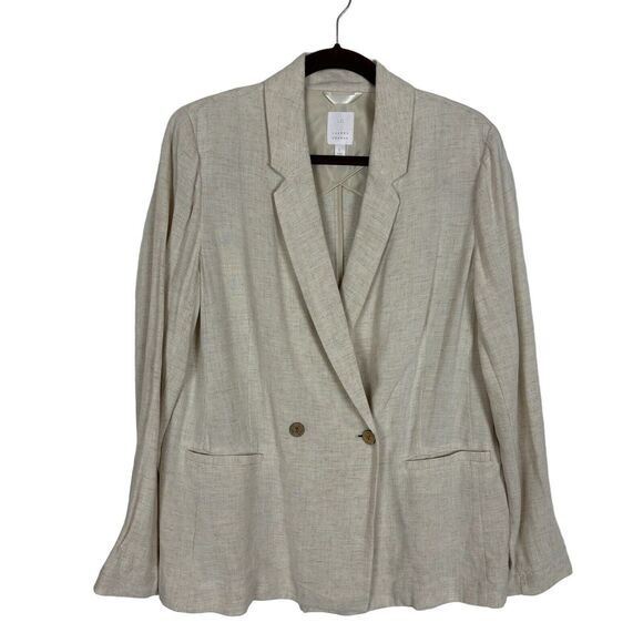 LC Lauren Conrad Cream Tan Blazer Women's Large Rayon Linen - Picture 1 of 7